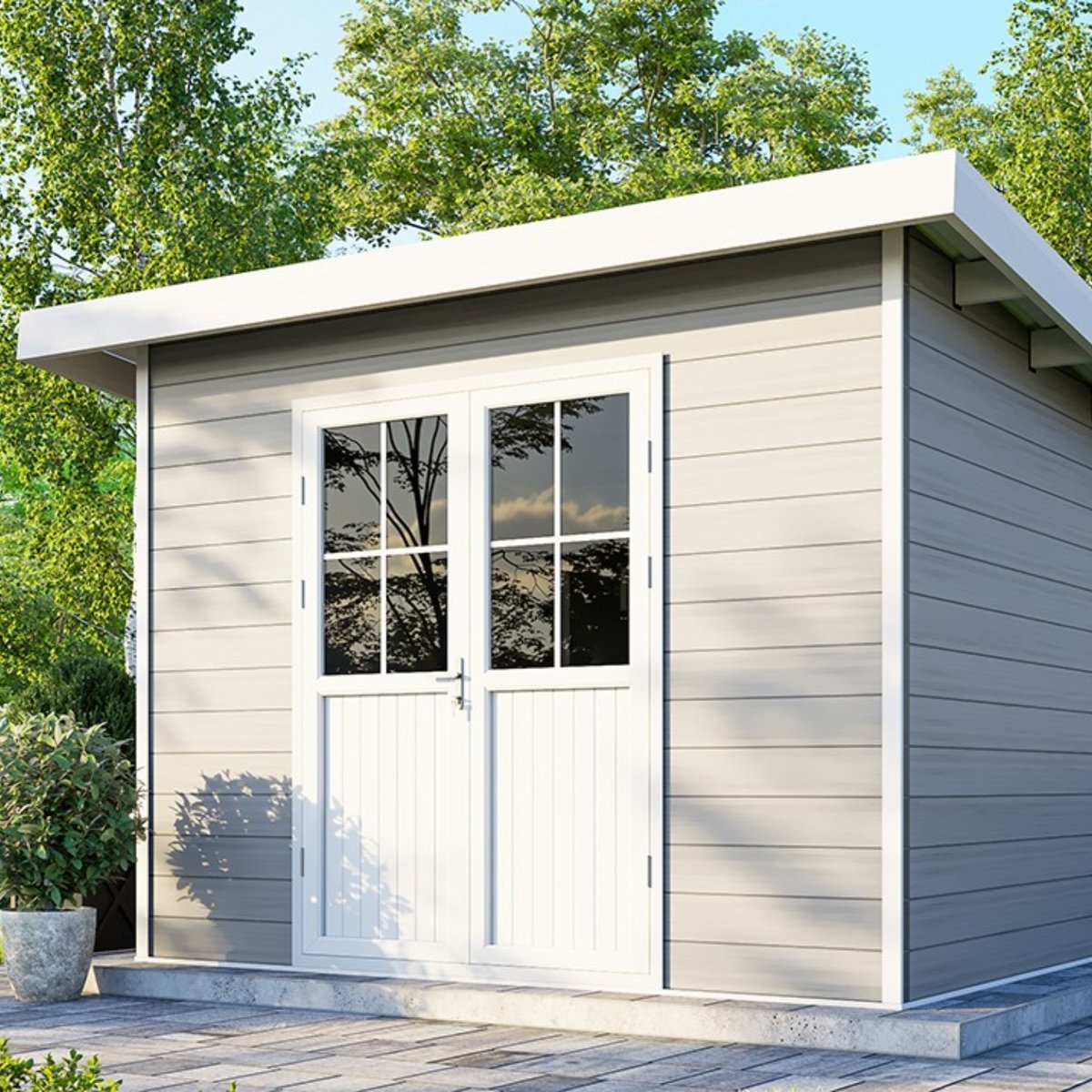 Abri de jardin composite SINTRA – 9 m2 gris clair – Prix usine – DESTOCKAGE