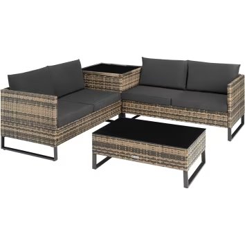 Canapé de jardin lounge en rotin 4 personnes – Marron naturel