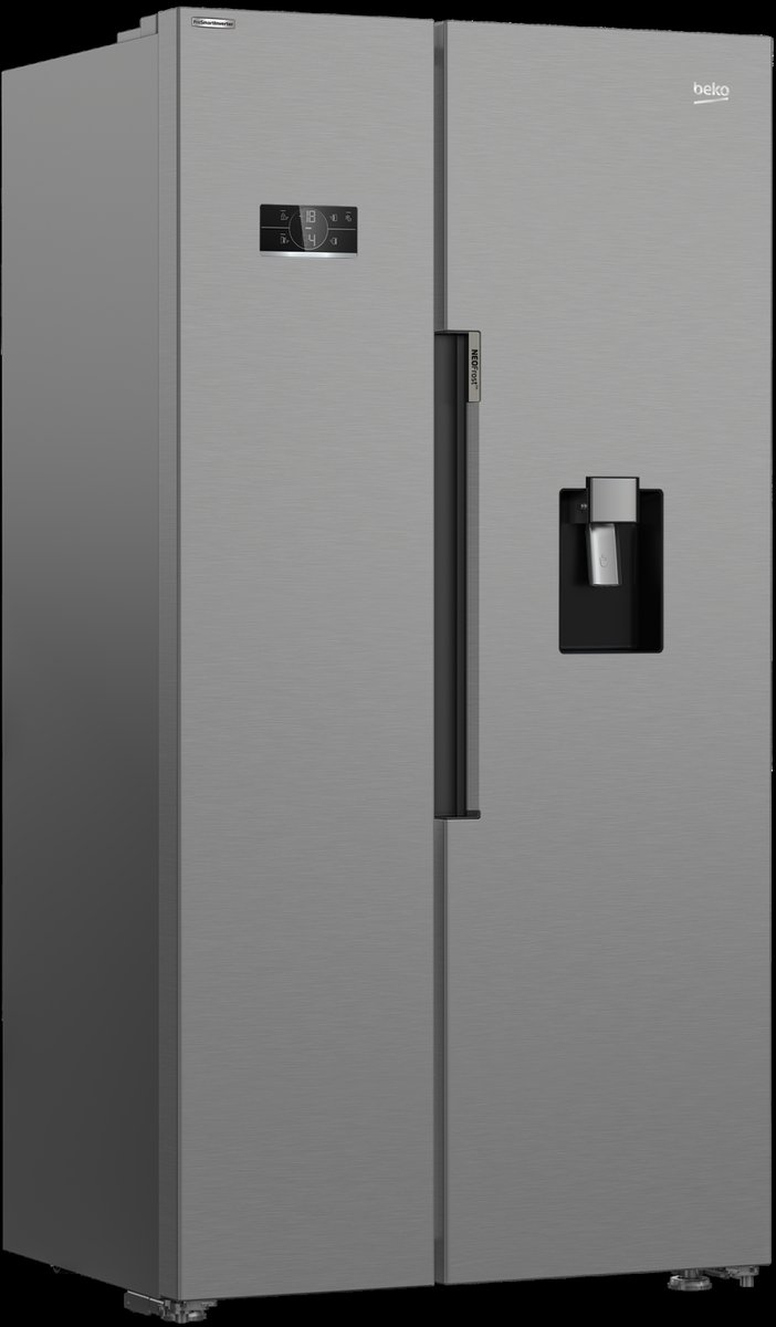 Réfrigérateur américain Beko GN163241DXBN – 576 L, NeoFrost, distributeur d'eau, Métal brossé